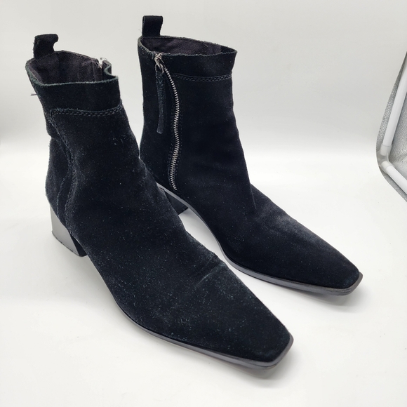 Zara Square Toe Suede Ankle Black Booties Size Women's 42 - Picture 5 of 14